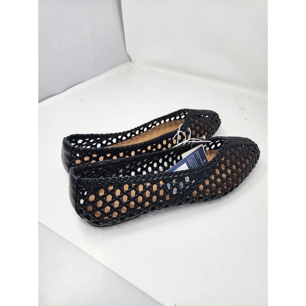 A New Day Womens Woven Pointed Toe Flats Black Faux Leather Casual Size 9